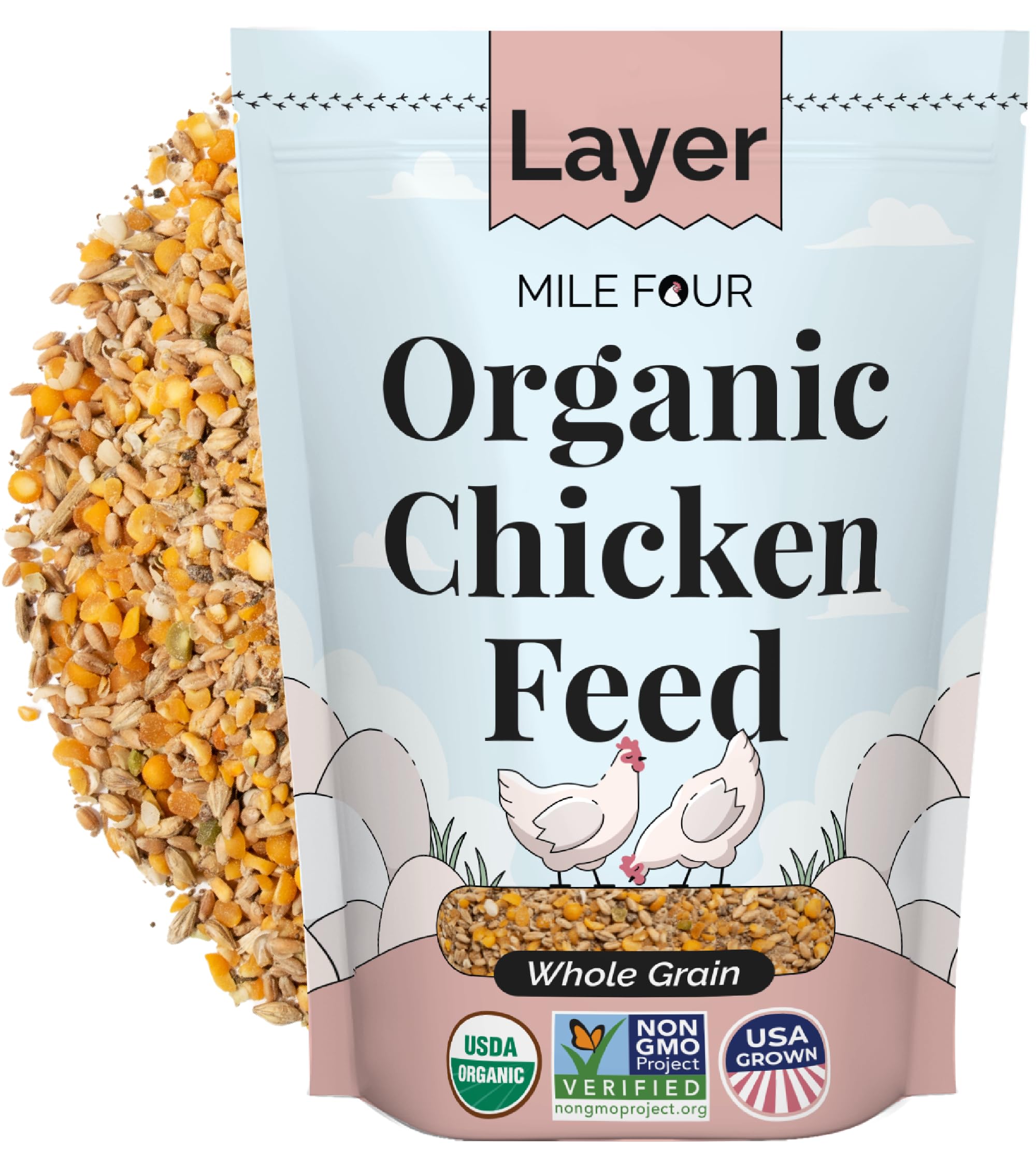 Mile Four Organic Chicken Feed – Layer Whole Grain, Non-GMO, USA